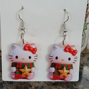 New Hello Kitty Christmas Star Acrylic Dangle Drop Earrings